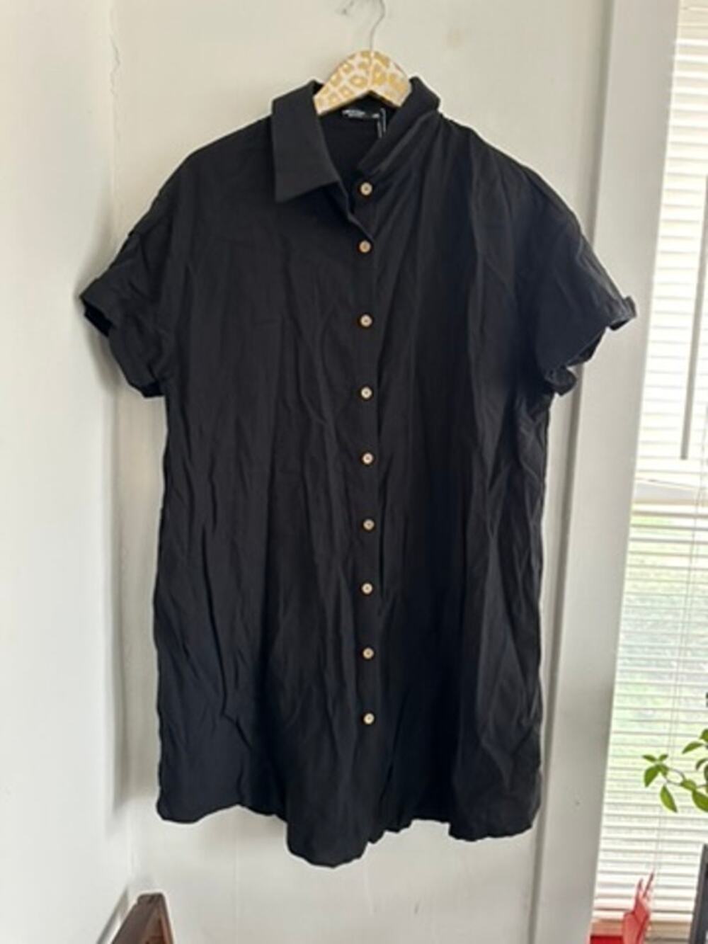 Shein Curve Black Cotton Button Front Dress | Size 1XL